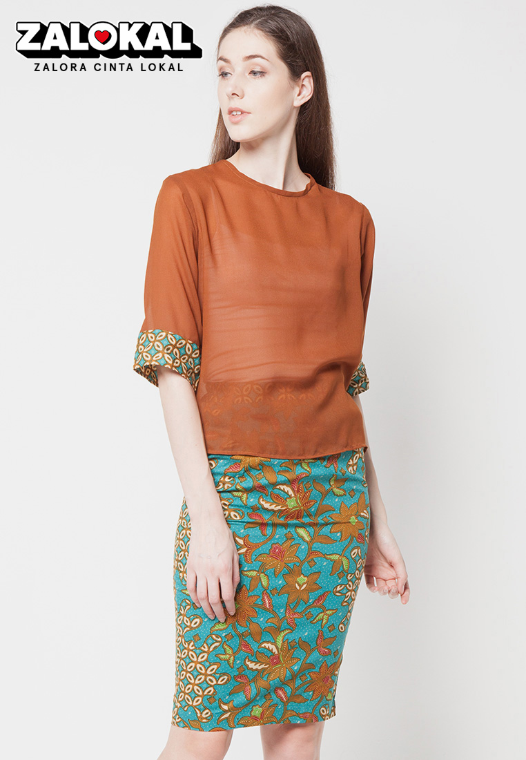 Setelan Katun Print Kawung Kombinasi Sifon